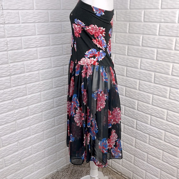 FREE PEOPLE Tube Flare Skirt or Dress Floral Elastic Sheer Size Medium - Picture 6 of 13